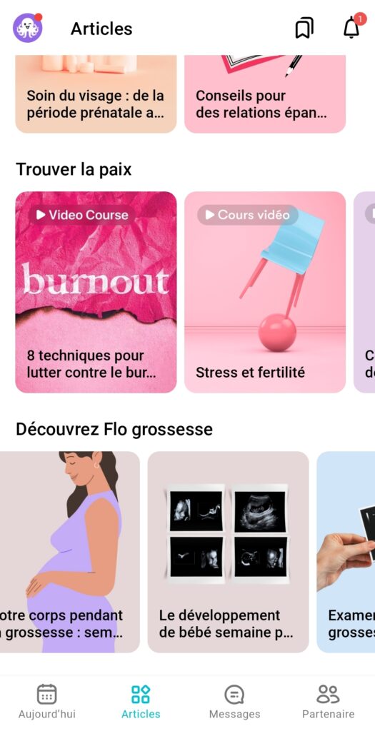Application flo pour gestion des cycles, de la grossesse et du post partum
